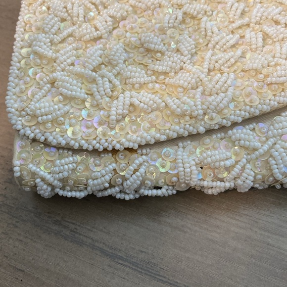 Cream Intricate Beaded Clutch - East West - Picture 5 of 6